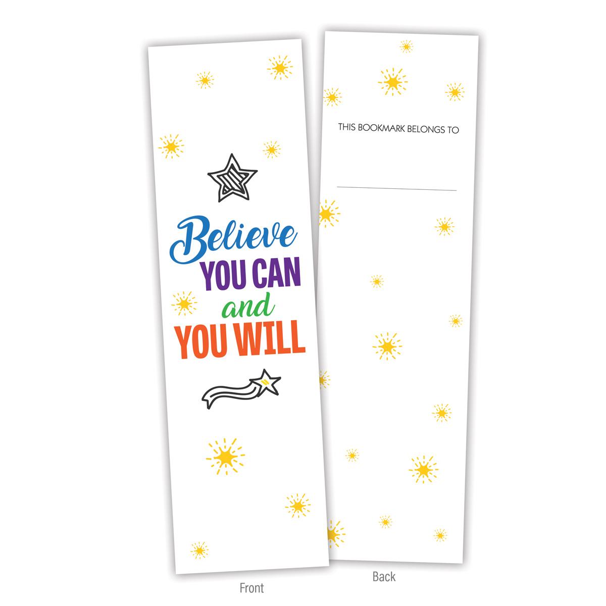 front and back of a believe you can bookmark