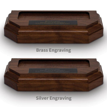 two beveled summit bases with personalized plates