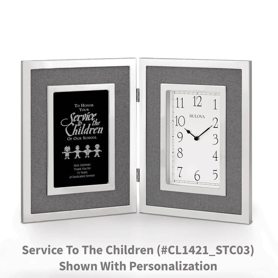 Bulova Large Silver Framed Clock Award