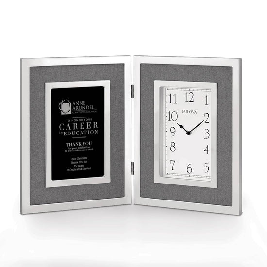 Bulova Large Silver Framed Clock Award