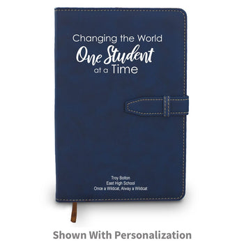 blue changing the world one student at a time hardbound journal with personalization