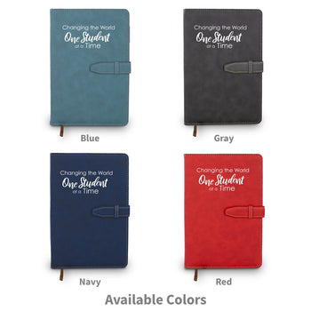 available colors for the changing the world one student at a time hardbound journal with tab and loop closure