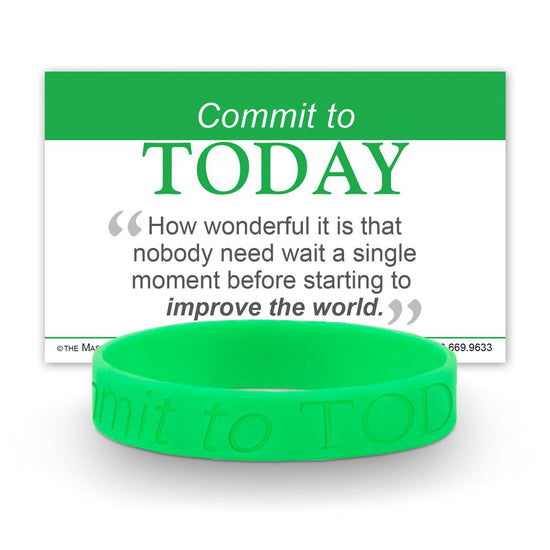 commit to today green silicone wristband and message card