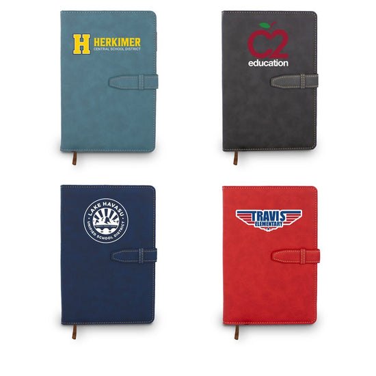 different color of the hardbound journal with tab and loop closure with custom logos
