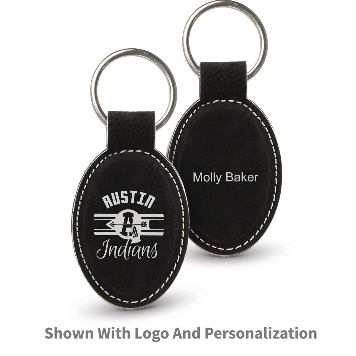 create your own black oval leather keychain with personalization