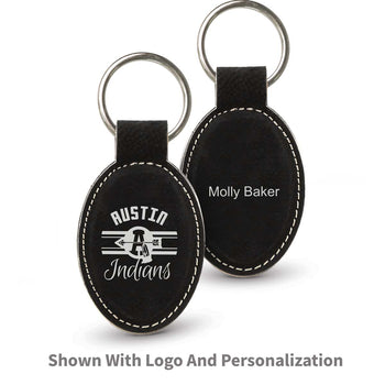 create your own black oval leather keychain with personalization