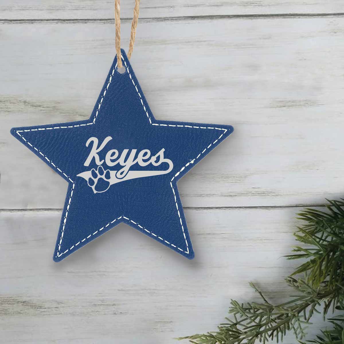 blue star ornament with custom logo