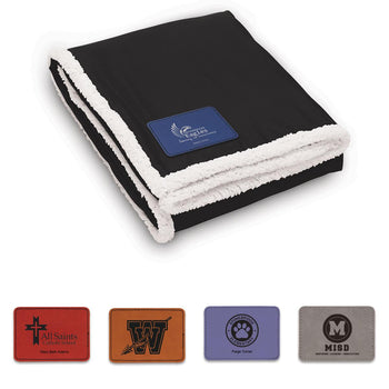 black sherpa blanket with 5 patch color options