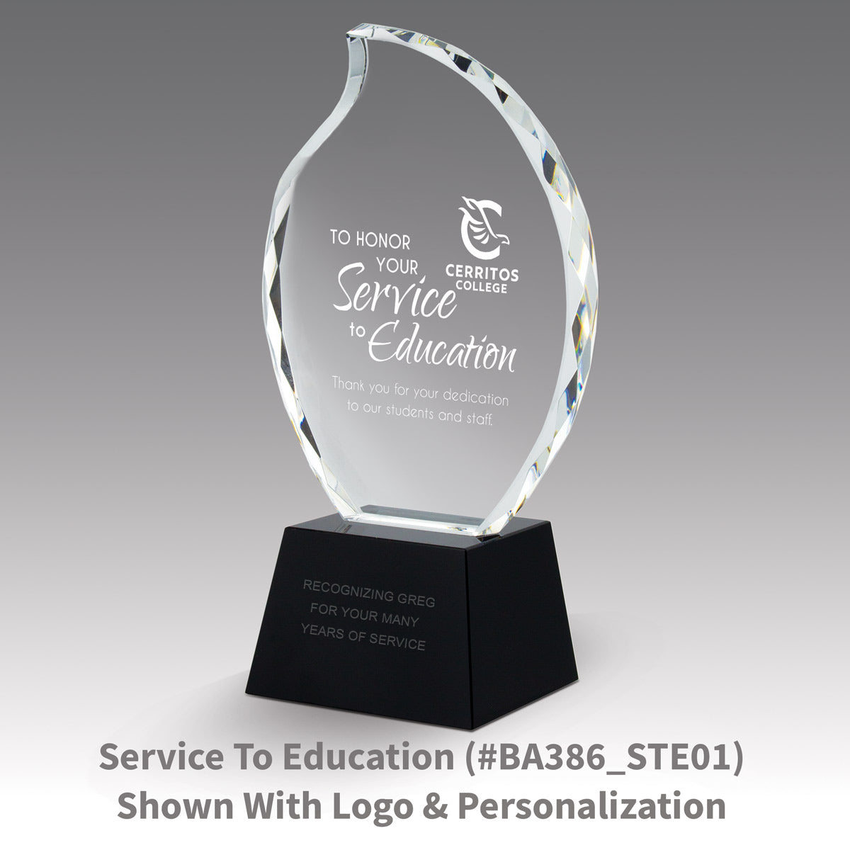 Faceted Flame Award with Crystal Base