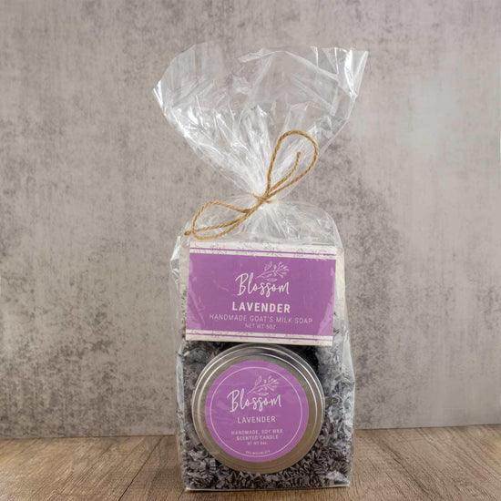 lavender scented candle and soap gift set