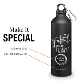 grateful for the difference black 24 oz carabiner canteen with add your logo and personalization