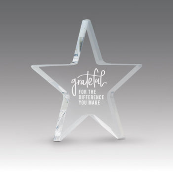 acrylic star paperweight with grateful for the difference you make message