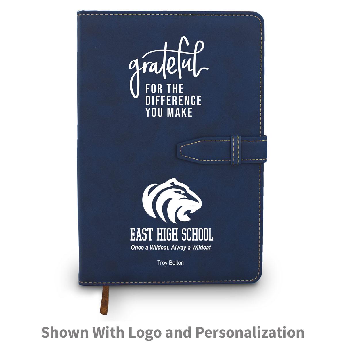 blue grateful for the difference you make journal with custom logo and personalization