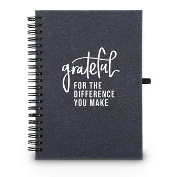 Hardbound spiral journal. Sticky notes, flags inside. Cover reads: Grateful For The Difference You Make