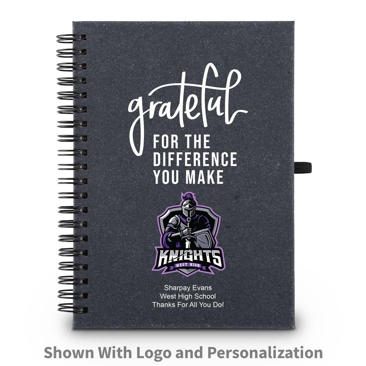 grateful for the difference you make spiral journal with custom logo and personalization