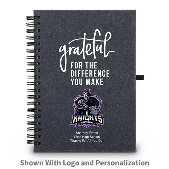 grateful for the difference you make spiral journal with custom logo and personalization