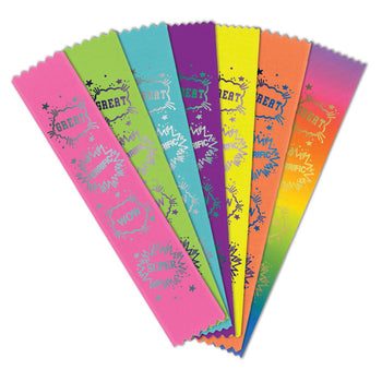 colorful satin ribbons with foil-stamped great terrific wow message