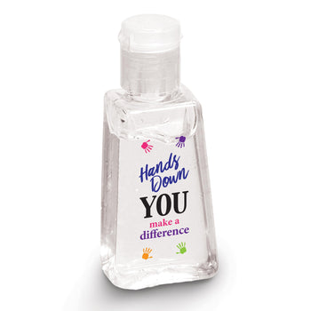 1 oz. Antibacterial Hand Sanitizer Gel Featuring The Motivational Message “Hands Down You Make A Difference”