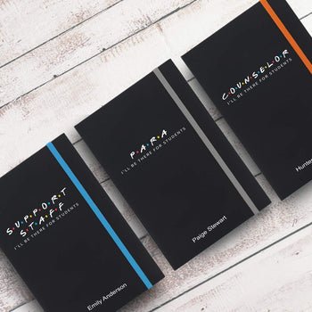 i'll be there for students black journals with multiple accent colors and personalization