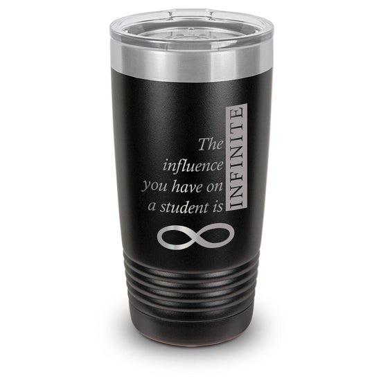 black stainless steel tumblers with infinity message