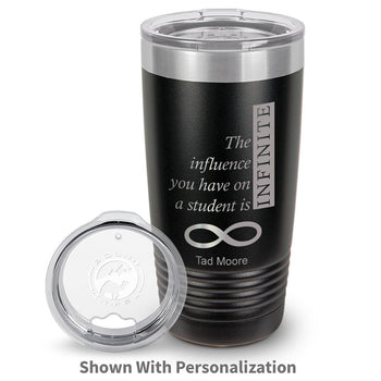 black stainless steel tumblers with infinity message and personalization