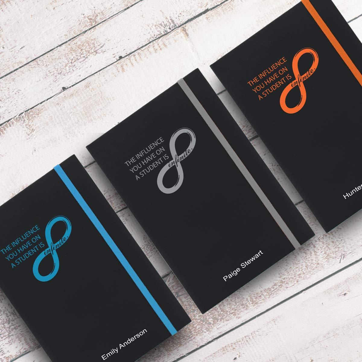 infinity black journals with multiple accent colors and personalization