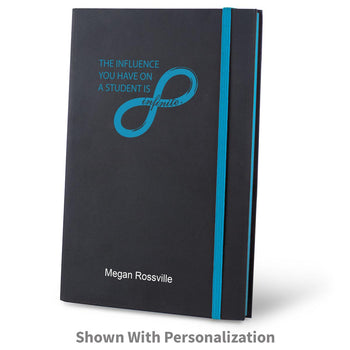 infinity black journal with blue accents and personalization