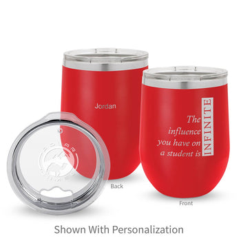 red 12 oz. stainless steel tumbler with infinity message and personalization