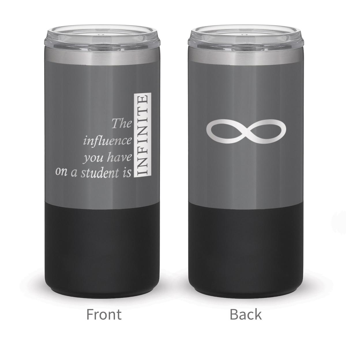 two tone charcoal stainless steel tumbler with infinity message