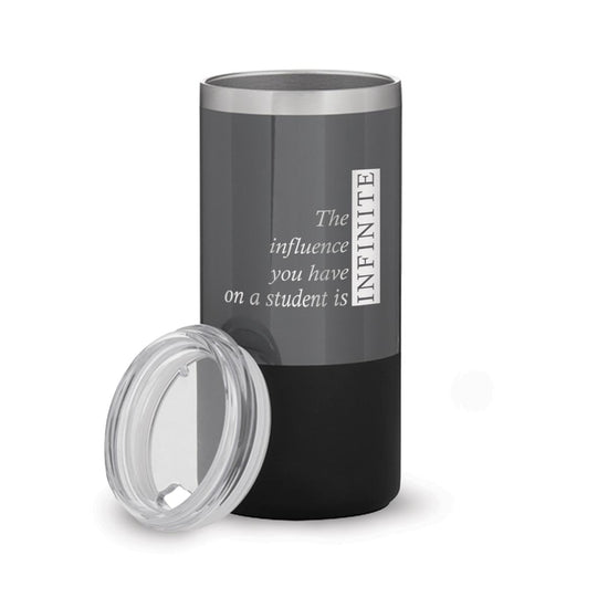 two tone charcoal stainless steel tumbler with infinity message