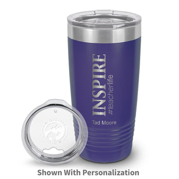 stainless steel tumbler with inspire #teacherlife message and personalization