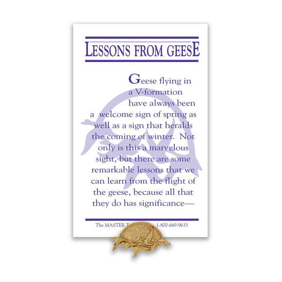 geese flying lapel pin with lessons from geese message card