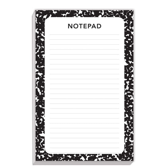 Large notepad featuring a composition themed design around the border. 80 sheets of college-ruled paper.