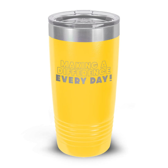 yellow stainless steel tumbler with making a difference message