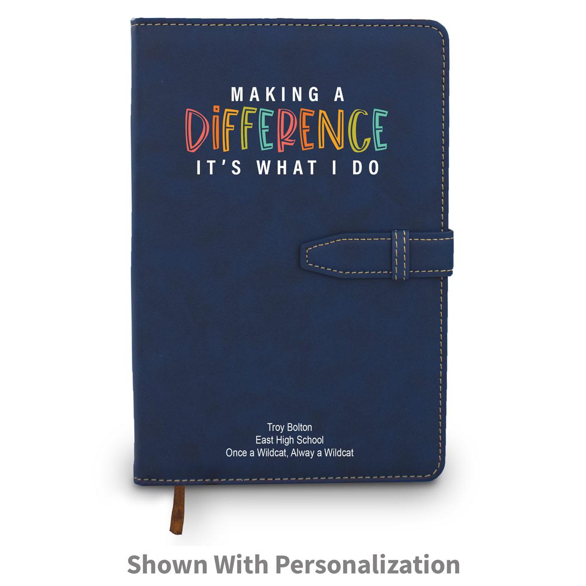 blue making a difference hardbound journal with custom logo and personalization