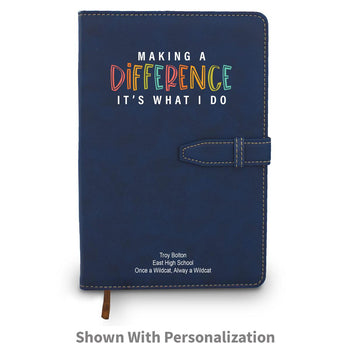 blue making a difference hardbound journal with custom logo and personalization