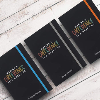 making a difference black journals with multiple accent colors and personalization
