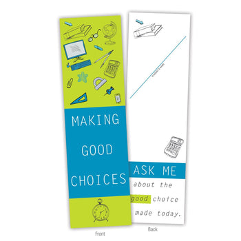 front and back of a making a good choices bookmark