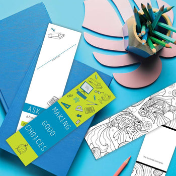 making a good choices bookmark laying on a desk