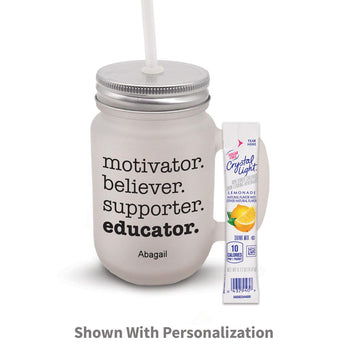 frosted mason jar with motivator message and lemonade packet