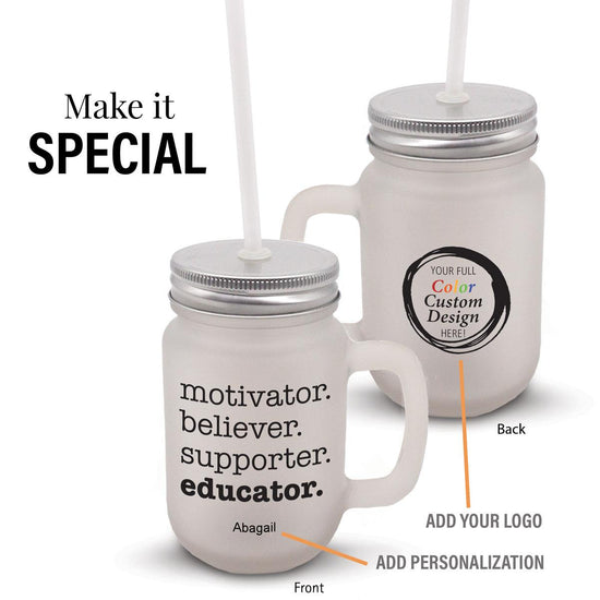 motivator believer supporter educator frosted mason jar gift set with add your logo