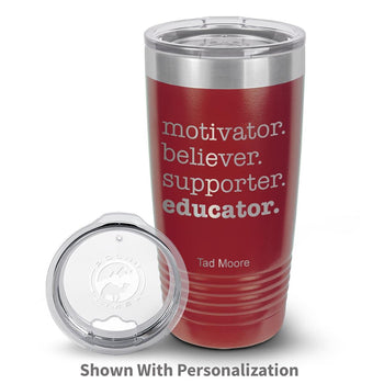maroon stainless steel tumbler with motivator message and personalization