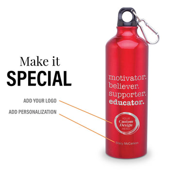 motivator red 24 oz carabiner canteen with add your logo and personalization