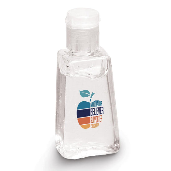 1 oz. antibacterial hand sanitizer gel featuring the inspirational message “Motivator. Believer. Supporter. Educator.”