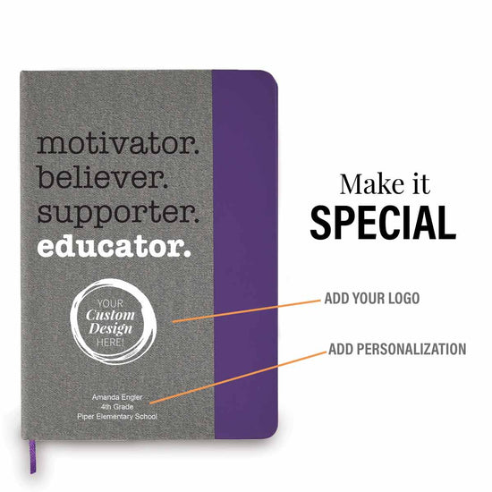 motivator believer supporter educator heather gray journal with personalization and add your logo