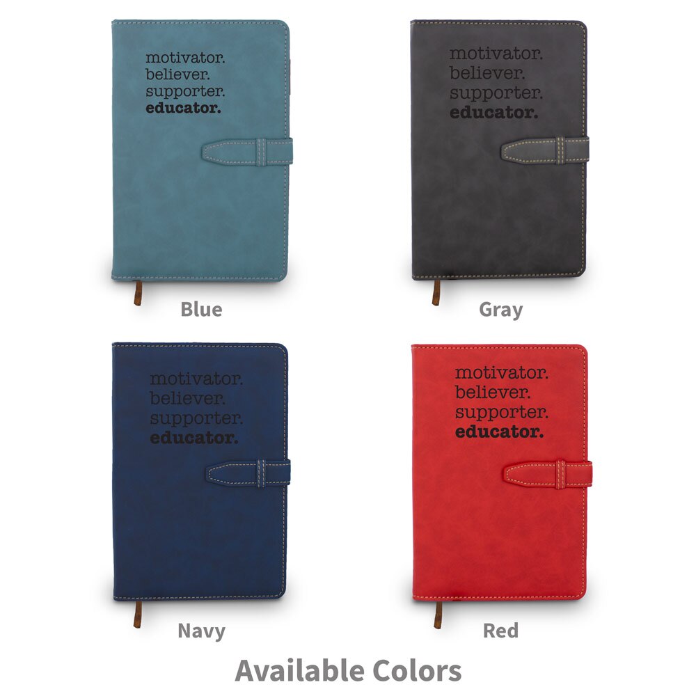 available colors for the motivator believer supporter educator hardbound journal with tab and loop closure