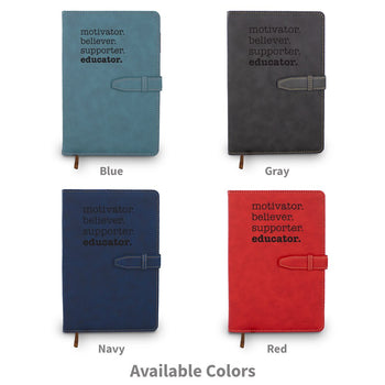 available colors for the motivator believer supporter educator hardbound journal with tab and loop closure