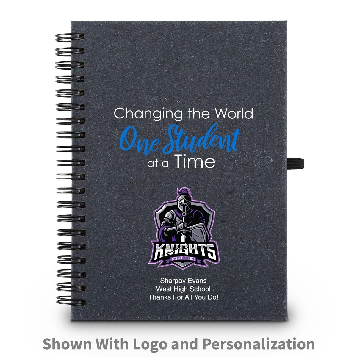 changing the world one student at a time spiral journal with custom logo and personalization