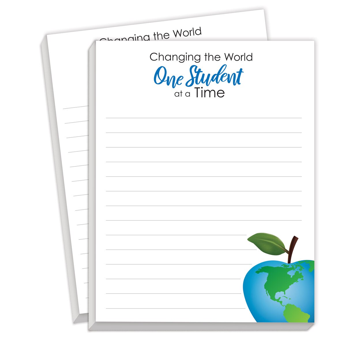 Notepads For Teachers Featuring The Saying Changing the World One Student at a Time. 2 Pads. 75 Sheets Per Pad.  