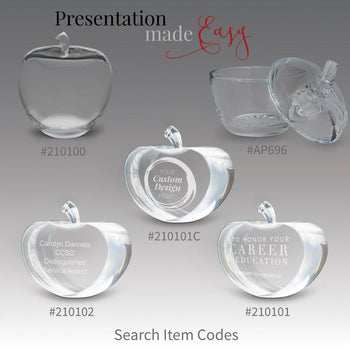 glass apple dish and four optic crystal apples